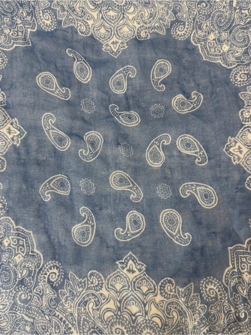 CITRUS Blue Paisley Linen Embroidered Bandana Scarf
